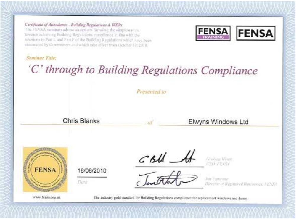 Fensa Certificate